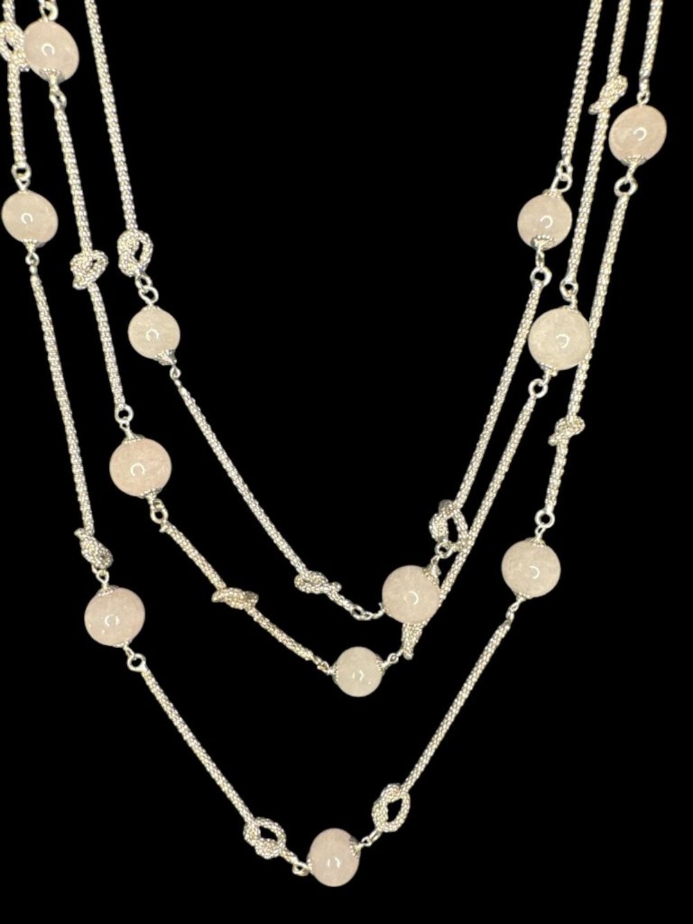 Talbots Layered Beaded Necklace with Pink Stone Accents & Silver Chains - Elegan